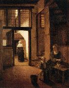 Pieter de Hooch Woman Peeling Vegetables in the Back Room of a Dutch House USA oil painting artist